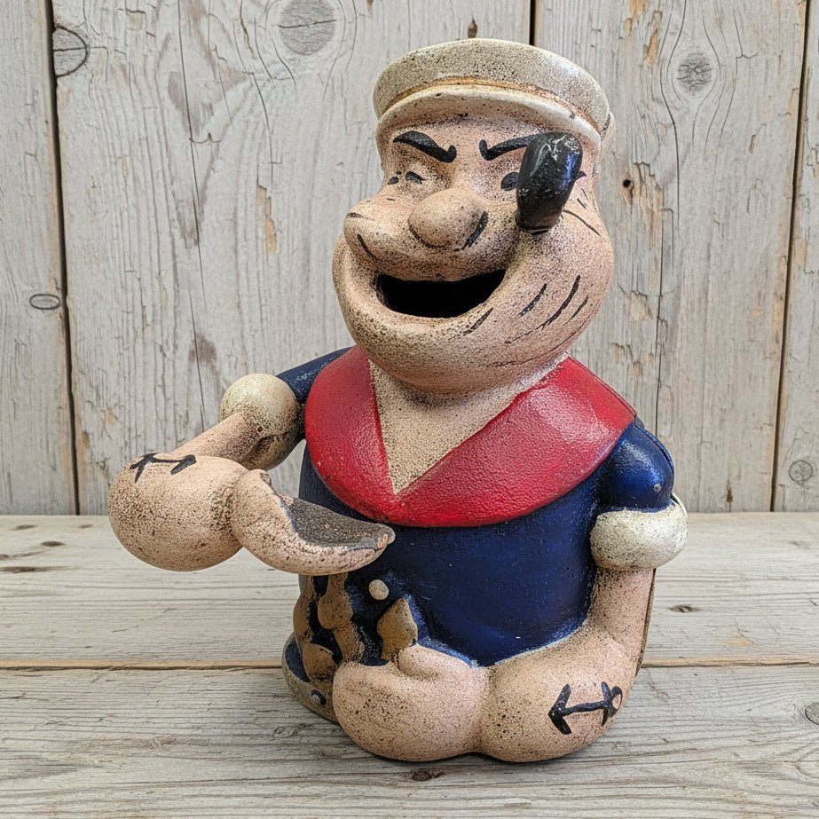Popeye Cast Iron Mechanical Coin Bank With Painted Antique Finish (6" x 5") - Jones Peak