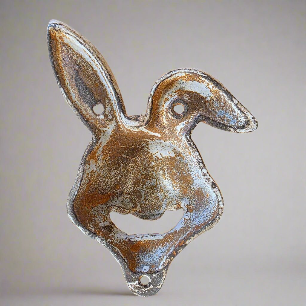 Rabbit Cast Iron Wall Mounted Bottle Opener With Painted Antique Finish (5.5" x 3") - Jones Peak