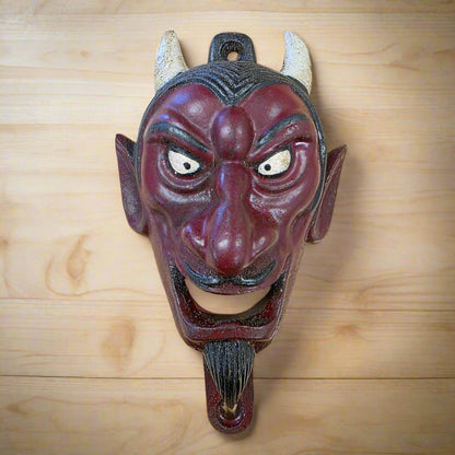 Red Horned Devil Wall Mounted Cast Iron Bottle Opener With Painted Antique Finish (3" x 5") - Jones Peak