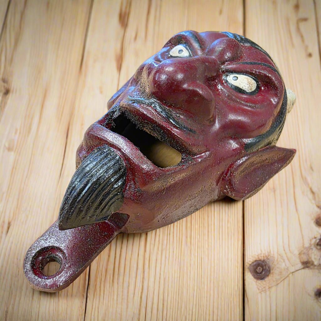 Red Horned Devil Wall Mounted Cast Iron Bottle Opener With Painted Antique Finish (3" x 5") - Jones Peak
