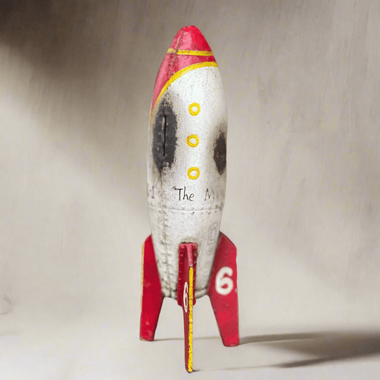 Rocket To The Moon Cast Iron Coin Bank With Painted Antique Finish (9" x 3") - Jones Peak