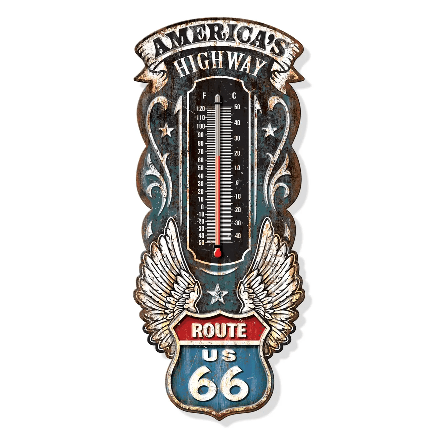 Route 66 America's Highway Thermometer (17.5" x 7.3") - Jones Peak