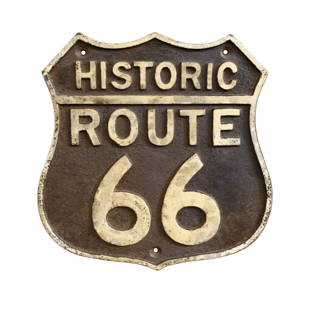 Route 66 Cast Iron Embossed Plaque With Painted Antique Finish (7.5" x 7.5") - Jones Peak