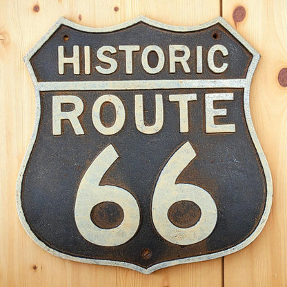 Route 66 Cast Iron Embossed Plaque With Painted Antique Finish (7.5" x 7.5") - Jones Peak