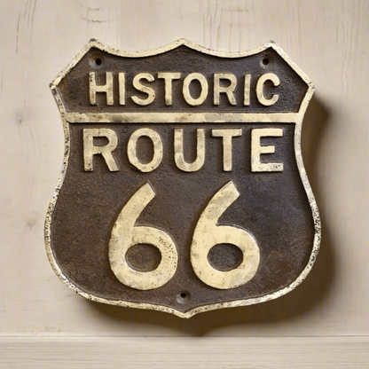 Route 66 Cast Iron Embossed Plaque With Painted Antique Finish (7.5" x 7.5") - Jones Peak