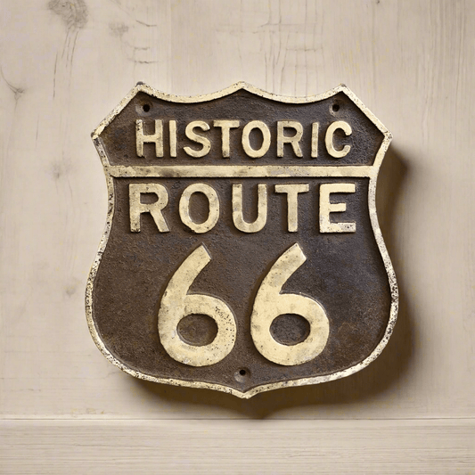 Route 66 Cast Iron Embossed Plaque With Painted Antique Finish (7.5" x 7.5") - Jones Peak