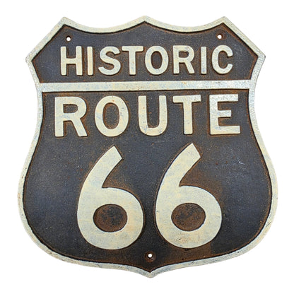 Route 66 Cast Iron Embossed Plaque With Painted Antique Finish (7.5" x 7.5") - Jones Peak