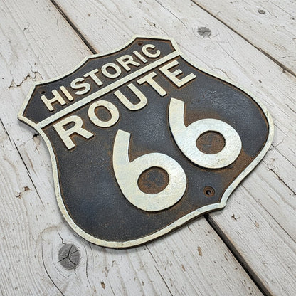 Route 66 Cast Iron Embossed Plaque With Painted Antique Finish (7.5" x 7.5") - Jones Peak