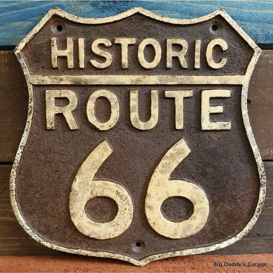 Route 66 Cast Iron Embossed Plaque With Painted Antique Finish (7.5" x 7.5") - Jones Peak
