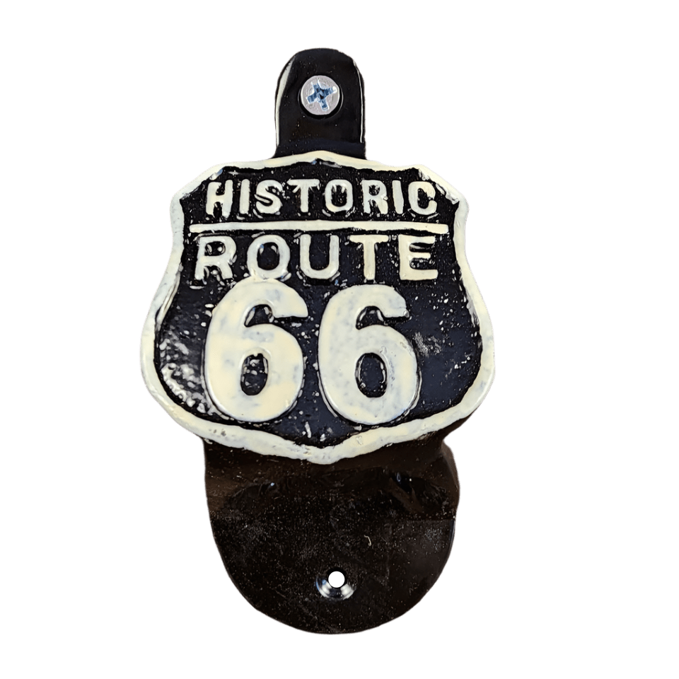 Route 66 Cast Iron Wall Mounted Bottle Opener With Raised Detail (4.5" x 2.25") - Jones Peak