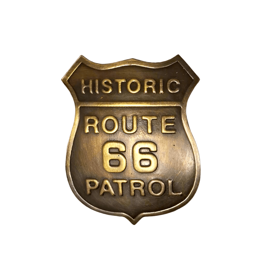 Route 66 Solid Brass Badge With Raised Lettering & Soldered Pin (2.5" x 2") - Jones Peak