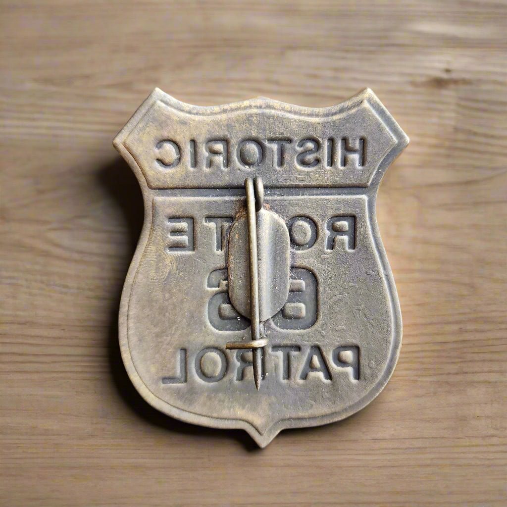 Route 66 Solid Brass Badge With Raised Lettering & Soldered Pin (Free Gift!) - Jones Peak