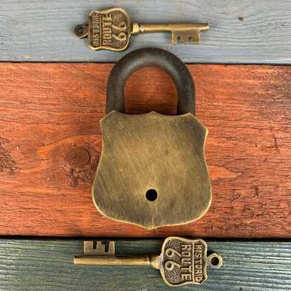 Route 66 Solid Brass Lock & Keys With Embossed Lettering (3.5" x 2.25") - Jones Peak
