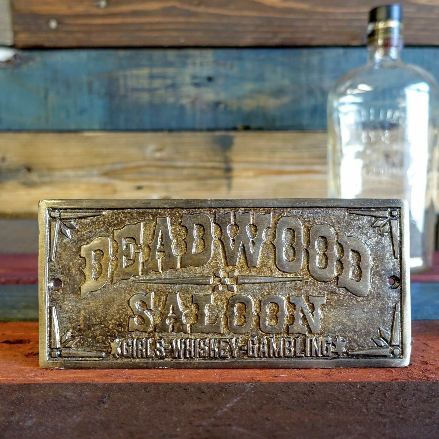 Deadwood Saloon Girls Whiskey Gambling Plaque With Raised Lettering & Antique Finish (7.5" x 3.5")