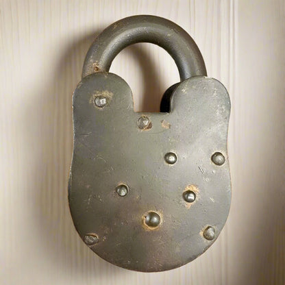 San Quentin Death Row Cast Iron Lock With Brass Tag & Antique Finish (3" x 5") - Jones Peak