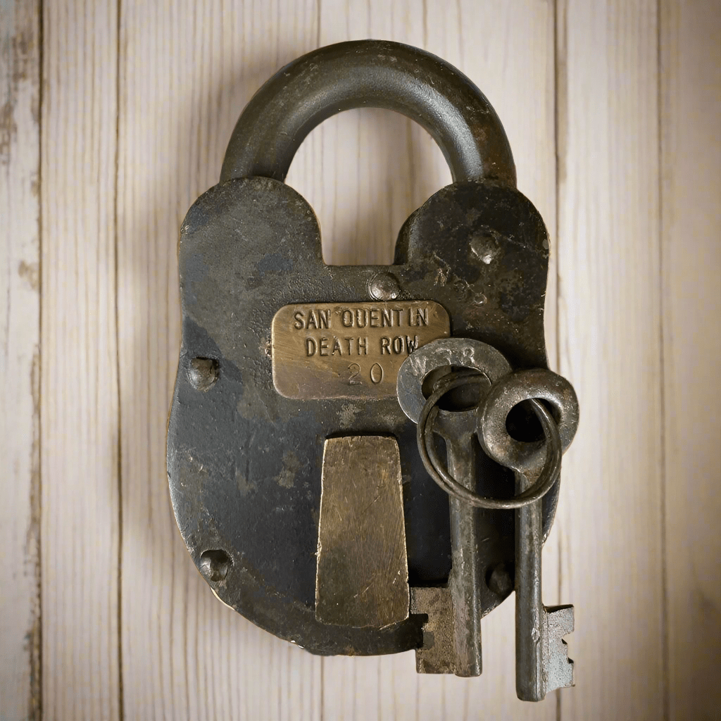 San Quentin Death Row Cast Iron Lock With Brass Tag & Antique Finish (3" x 5") - Jones Peak