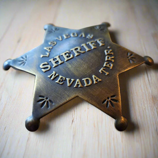 Sheriff Las Vegas Nevada Terr. Solid Brass Star Badge With Antique Finish & Soldered Pin (3" x 2.25") - Jones Peak