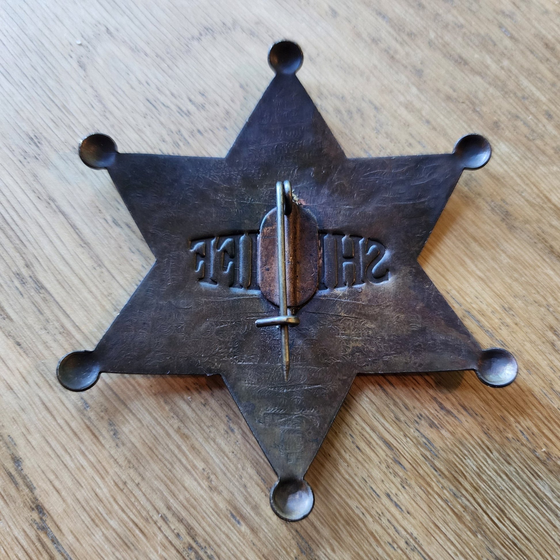 Sheriff Old West Solid Brass Ornate Star Badge With Antique Finish & Soldered Pin (3" x 2.25") - Jones Peak