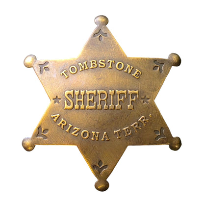 Sheriff Tombstone Arizona Terr. Solid Brass Star Badge With Antique Finish & Soldered Pin (3" x 2.25") - Jones Peak