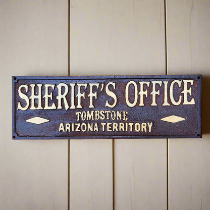 Sheriff's Office Tombstone Arizona Territory Cast Iron Plaque With Antique Finish (7.75" x 3.5") - Jones Peak