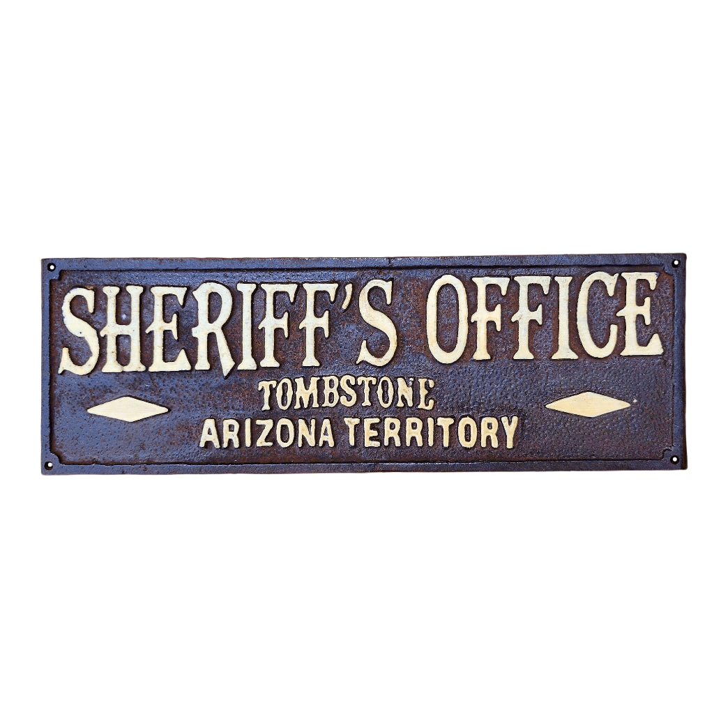 Sheriff's Office Tombstone Arizona Territory Cast Iron Plaque With Antique Finish (7.75" x 3.5") - Jones Peak