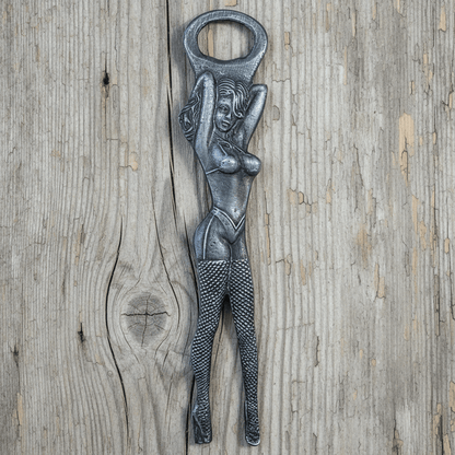 Showgirl Bottle Opener Aluminum With Raised Detail & Antique Finish (8" Tall) - Jones Peak