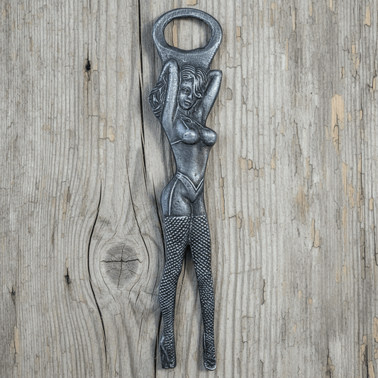 Showgirl Bottle Opener Aluminum With Raised Detail & Antique Finish (8" Tall) - Jones Peak