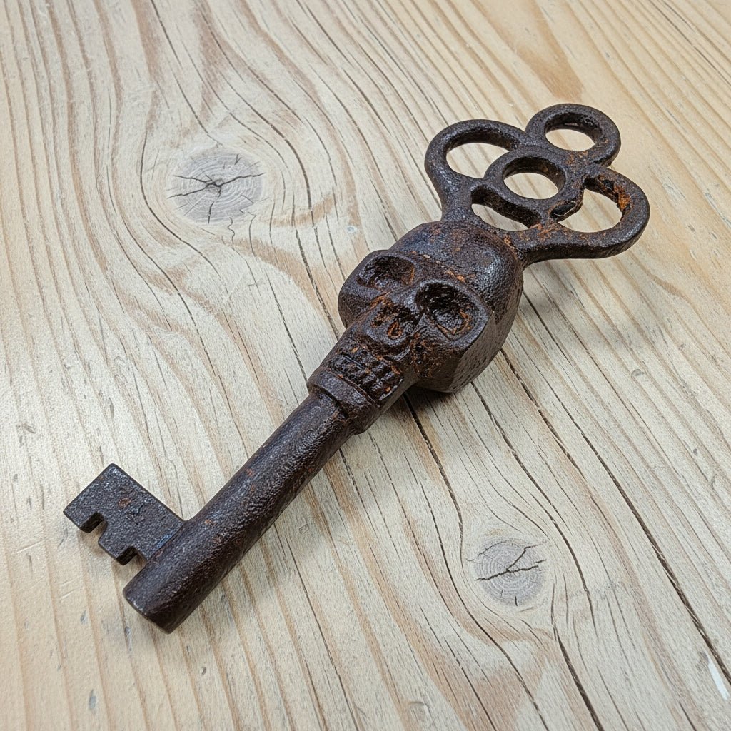 Skull Cast Iron Key With Skull Head & Antique Finish (5" Long) - Jones Peak