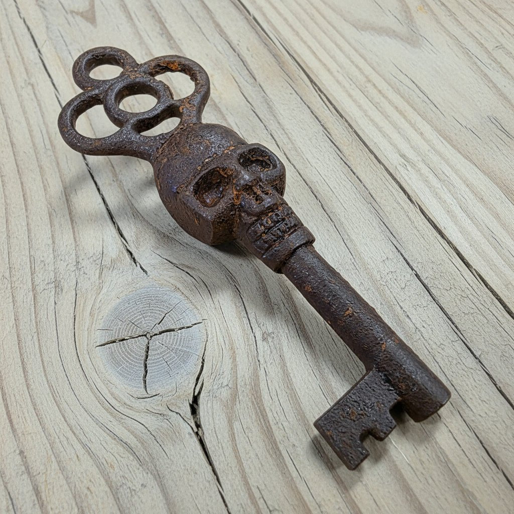 Skull Cast Iron Key With Skull Head & Antique Finish (5" Long) - Jones Peak