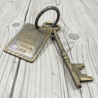Stella's Virginia City Nevada Brothel Room Brass Tag & Key With Antique Finish (6.5" Long) - Jones Peak