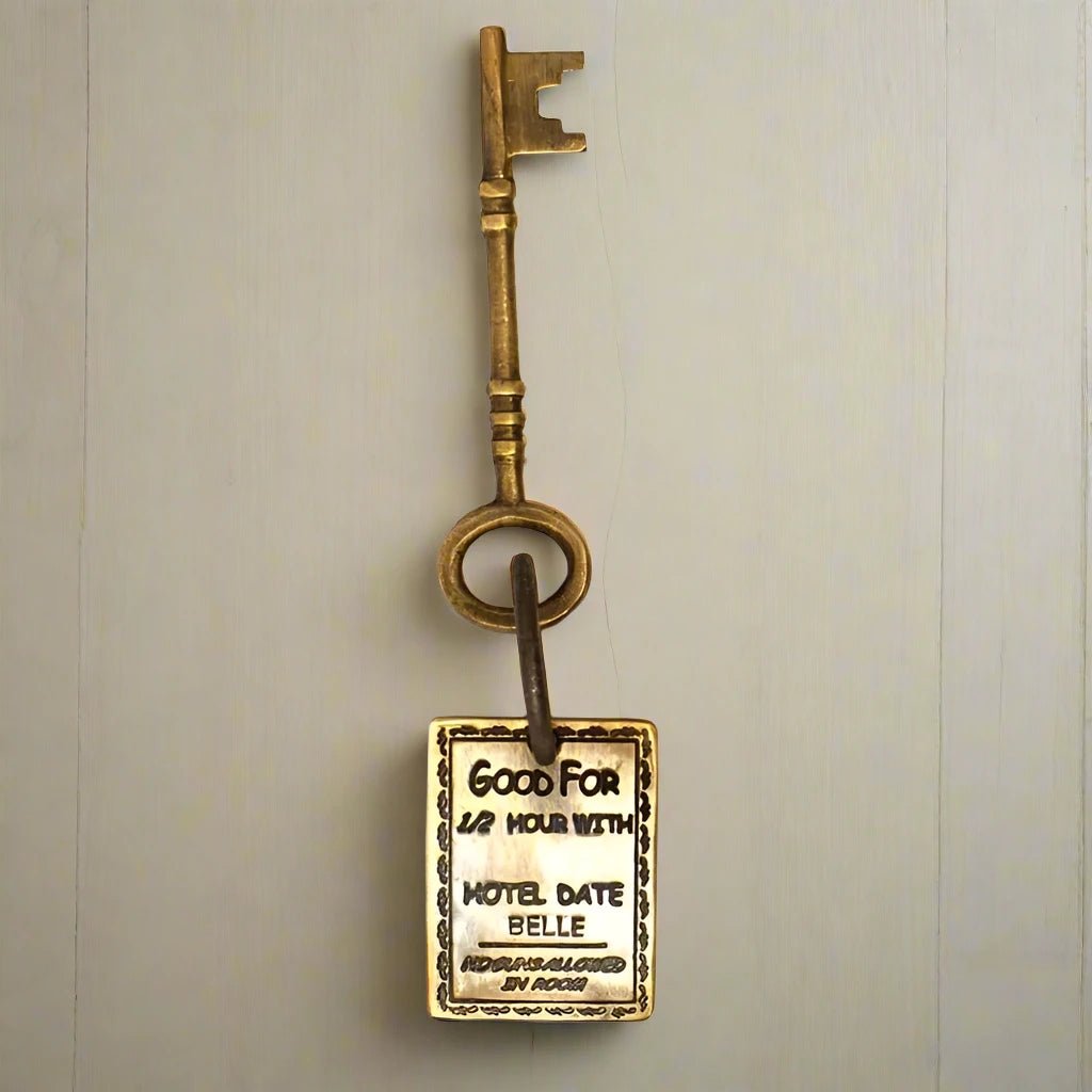 Stella's Virginia City Nevada Brothel Room Brass Tag & Key With Antique Finish (6.5" Long) - Jones Peak