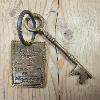 Stella's Virginia City Nevada Brothel Room Brass Tag & Key With Antique Finish (6.5" Long) - Jones Peak