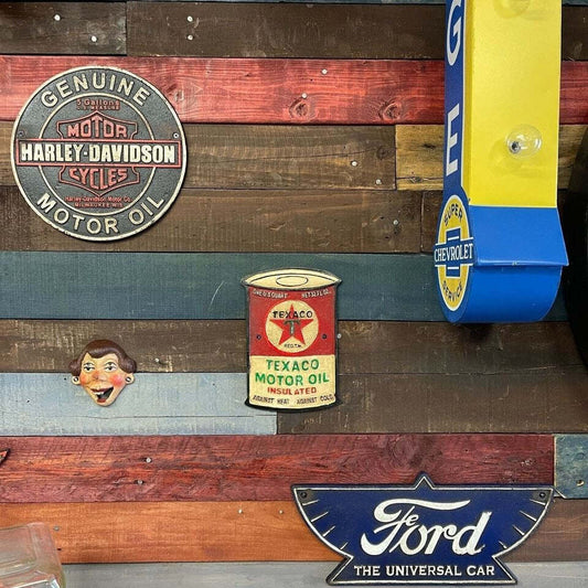 Texaco Motor Oil Can Plaque With Painted Antique Finish (8" x 5.5") - Jones Peak