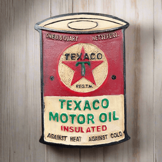 Texaco Motor Oil Can Plaque With Painted Antique Finish (8" x 5.5") - Jones Peak