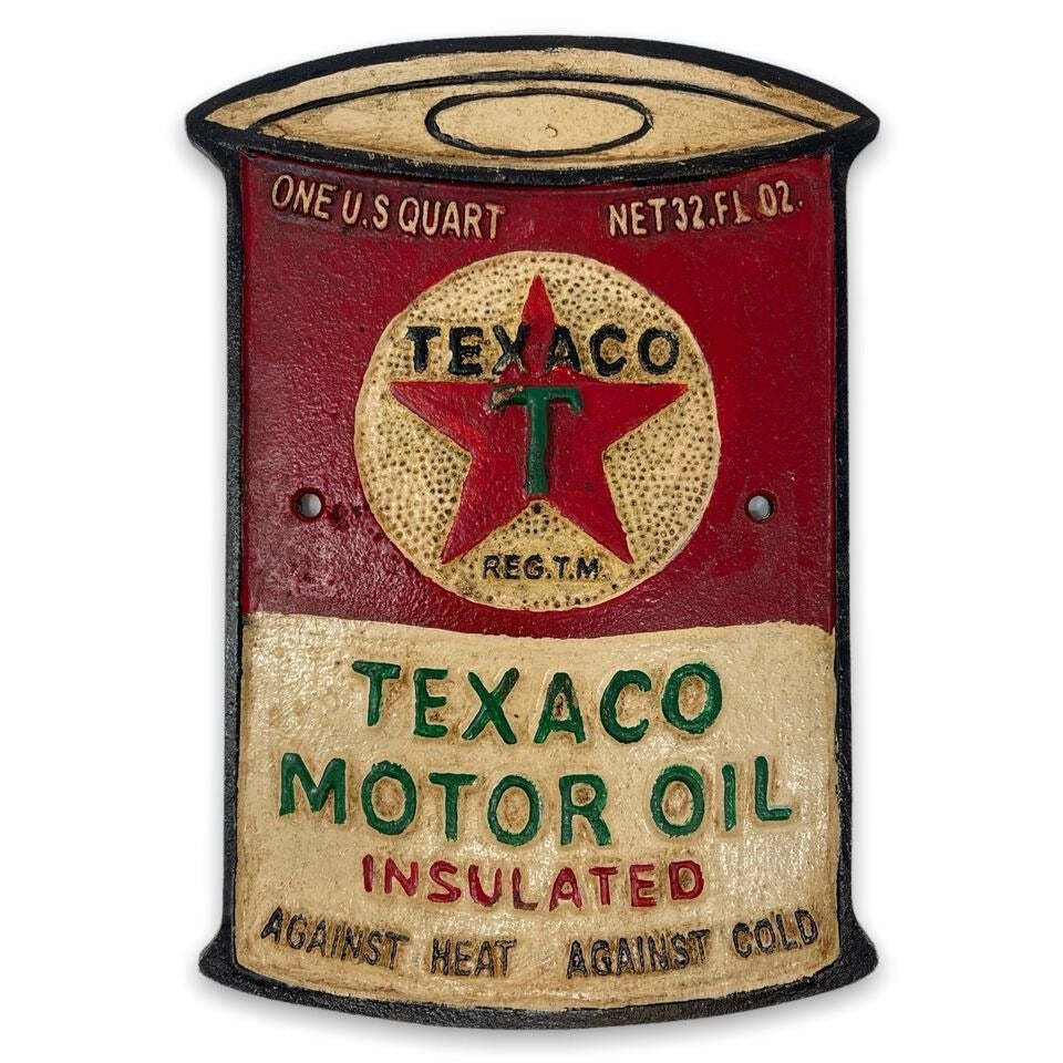 Texaco Motor Oil Can Plaque With Painted Antique Finish (8" x 5.5") - Jones Peak