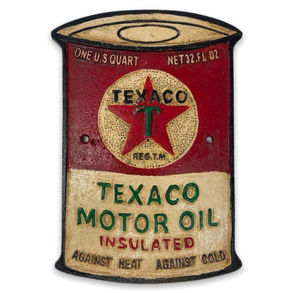 Texaco Motor Oil Can Plaque With Painted Antique Finish (8" x 5.5") - Jones Peak