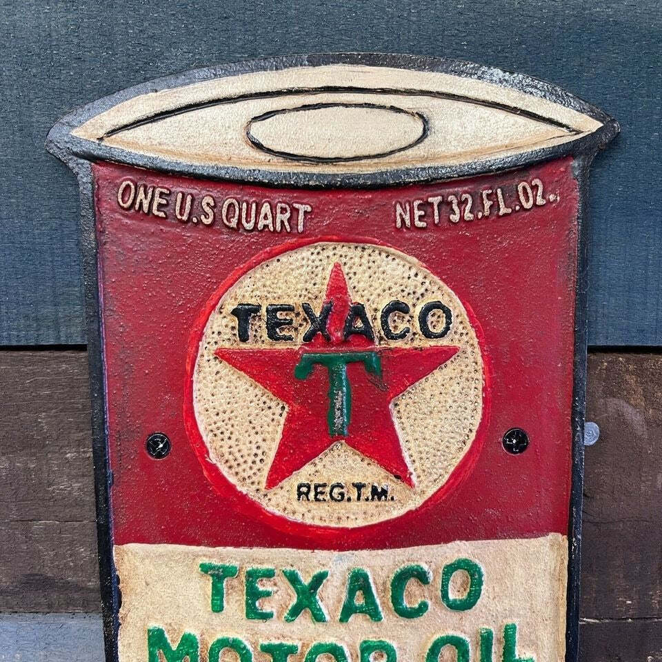 Texaco Motor Oil Can Plaque With Painted Antique Finish (8" x 5.5") - Jones Peak