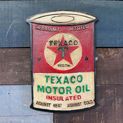 Texaco Motor Oil Can Plaque With Painted Antique Finish (8" x 5.5") - Jones Peak