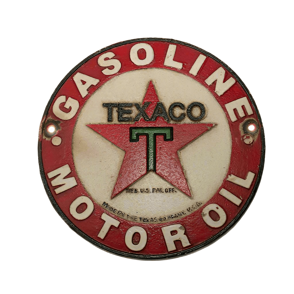 Texaco Motor Oil Cast Iron Plaque With Painted Antique Finish (8" Round) - Jones Peak