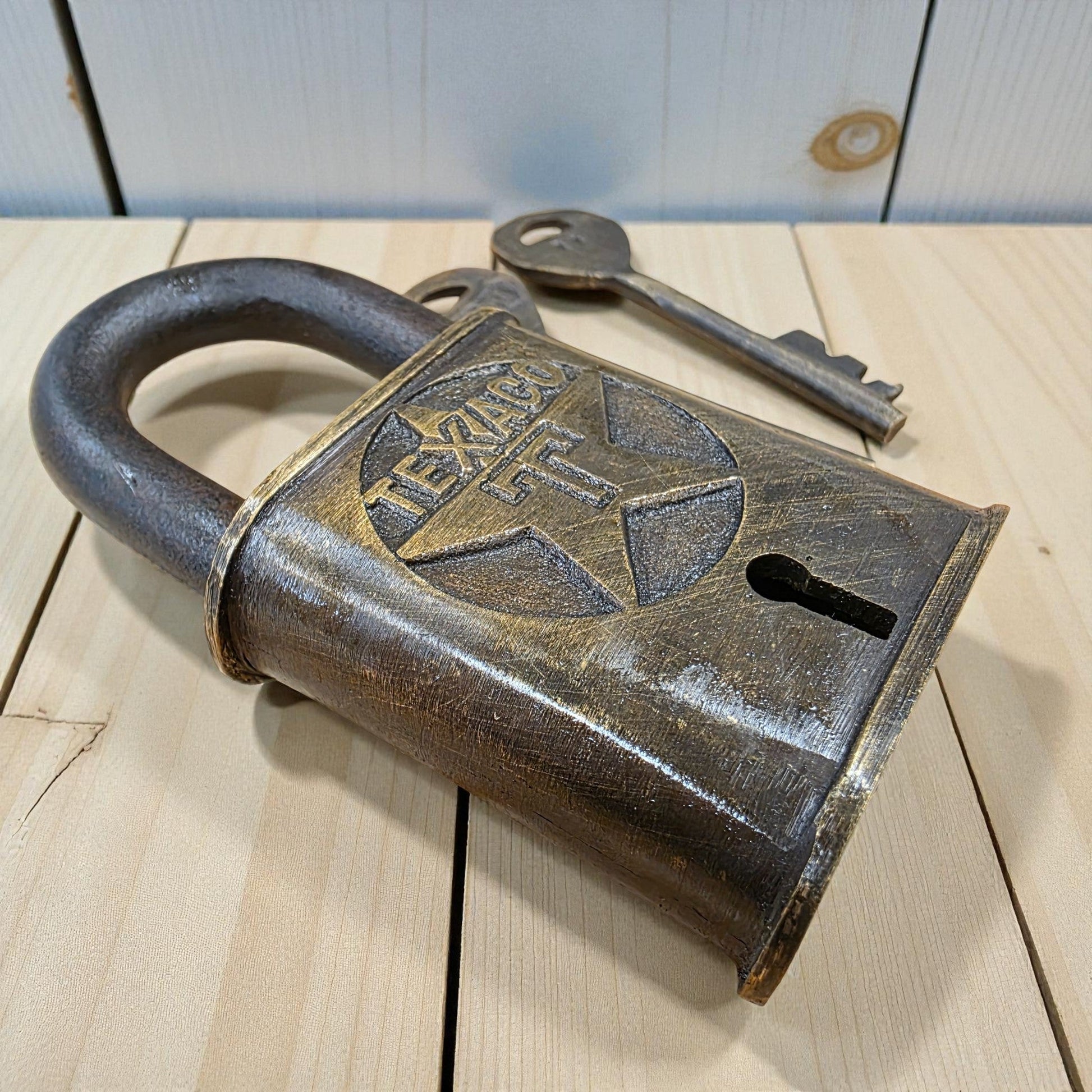 Texaco Station Solid Brass Lock With Keys & Antique Finish (3" x 2") - Jones Peak