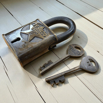 Texaco Station Solid Brass Lock With Keys & Antique Finish (3" x 2") - Jones Peak