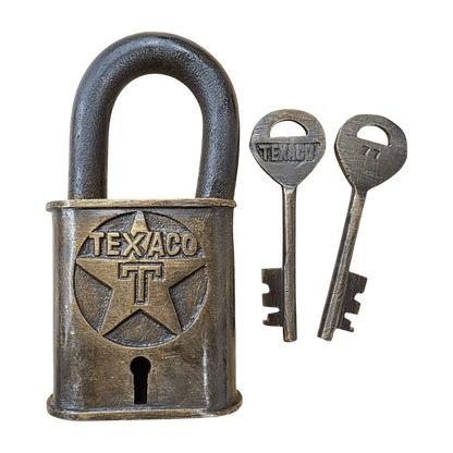 Texaco Station Solid Brass Lock With Keys & Antique Finish (3" x 2") - Jones Peak