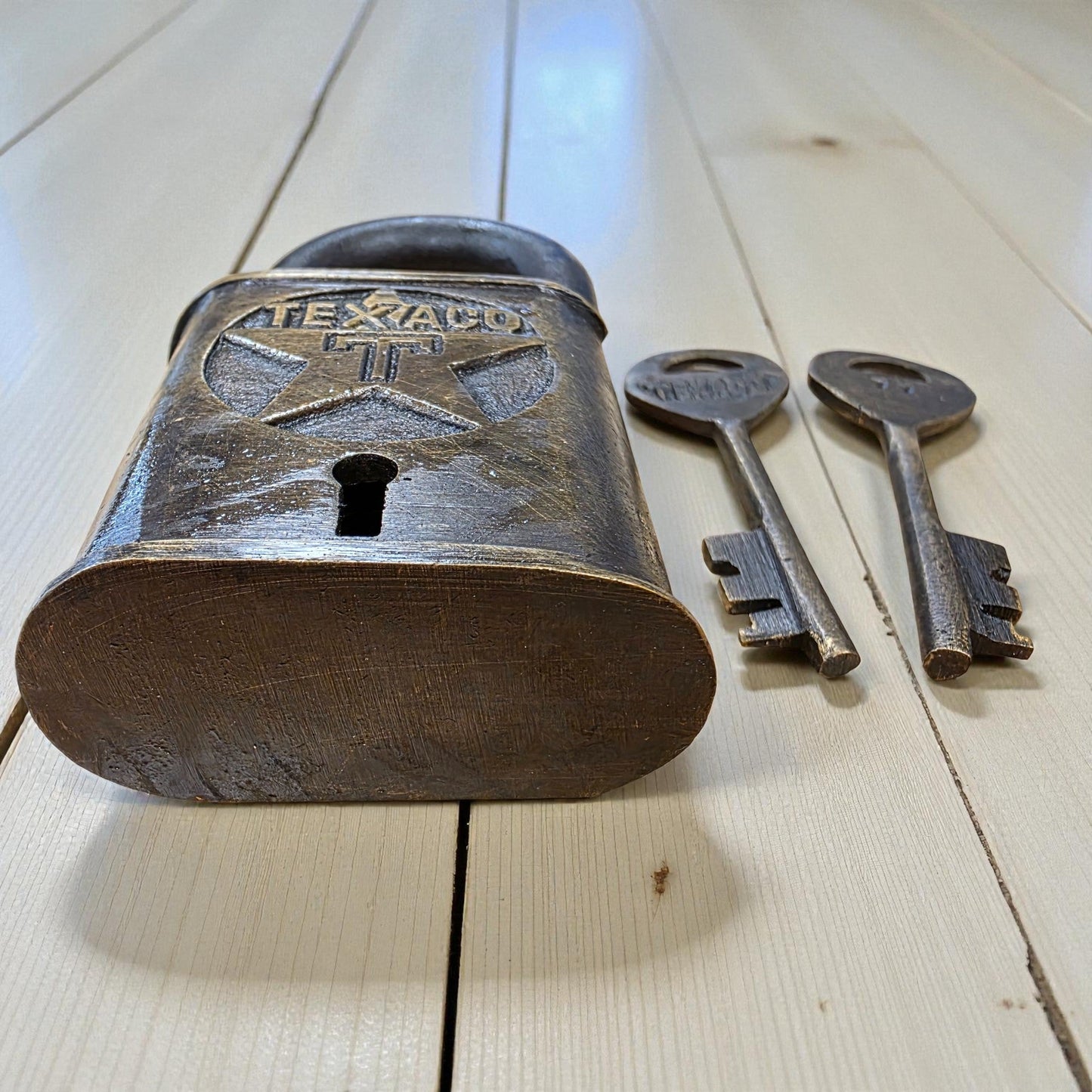 Texaco Station Solid Brass Lock With Keys & Antique Finish (3" x 2") - Jones Peak