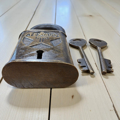 Texaco Station Solid Brass Lock With Keys & Antique Finish (3" x 2") - Jones Peak