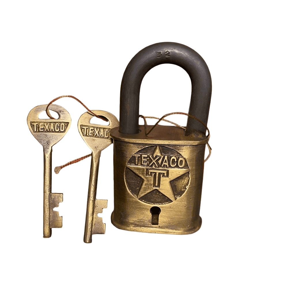 Texaco Station Solid Brass Lock With Keys & Antique Finish (3" x 2") - Jones Peak