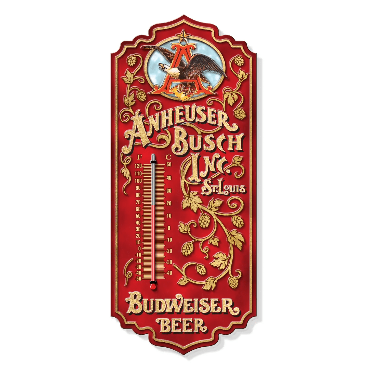 Anheuser Busch Budweiser Beer Thermometer (17.5" x 7.5") - Jones Peak