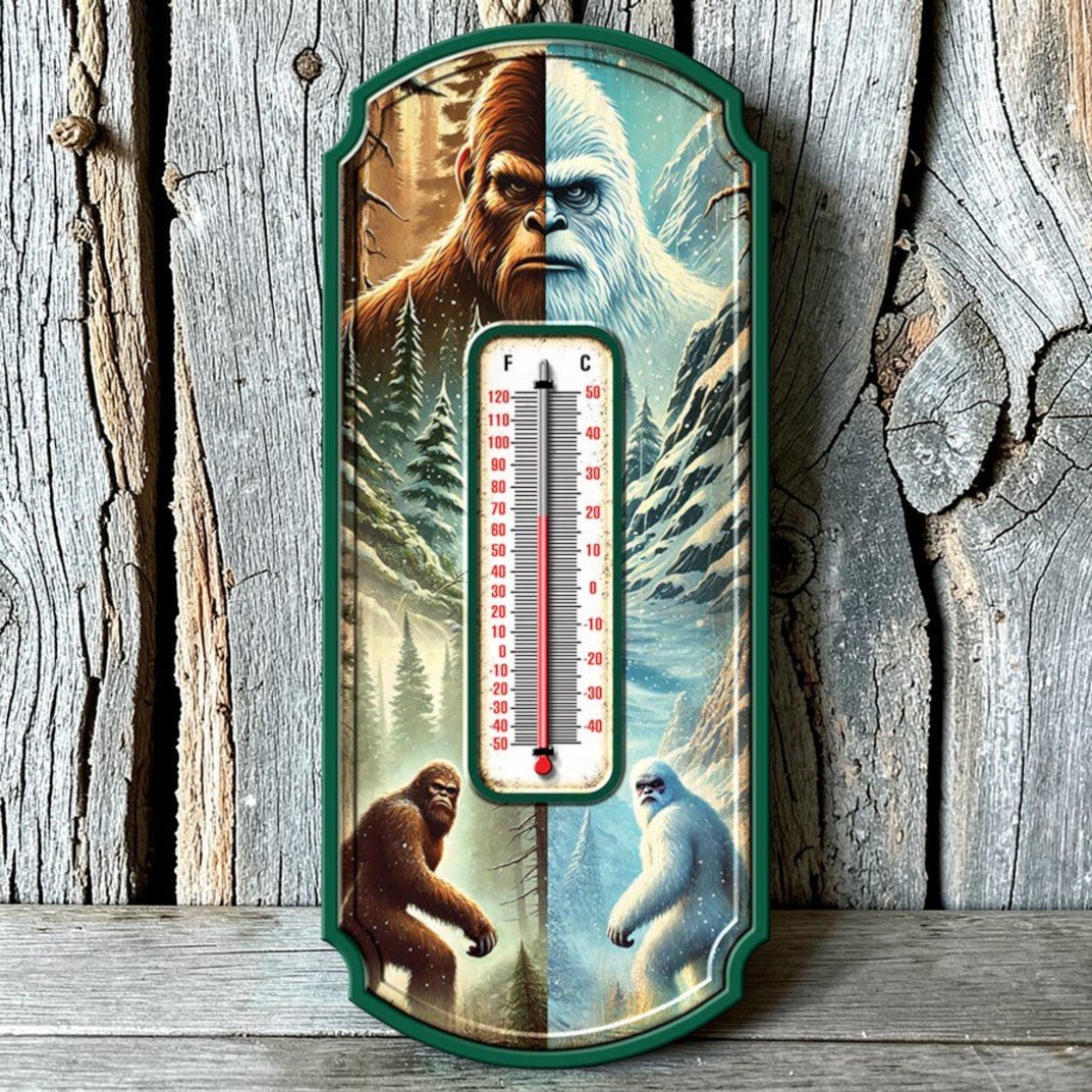 Bigfoot Vs. Yeti Thermometer (17.5" x 7.5") - Jones Peak