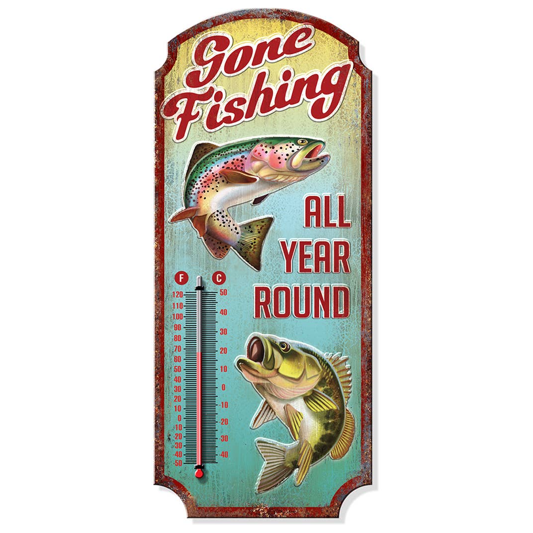 Gone Fishing All Year Round Thermometer (17.5" x 7.5") - Jones Peak