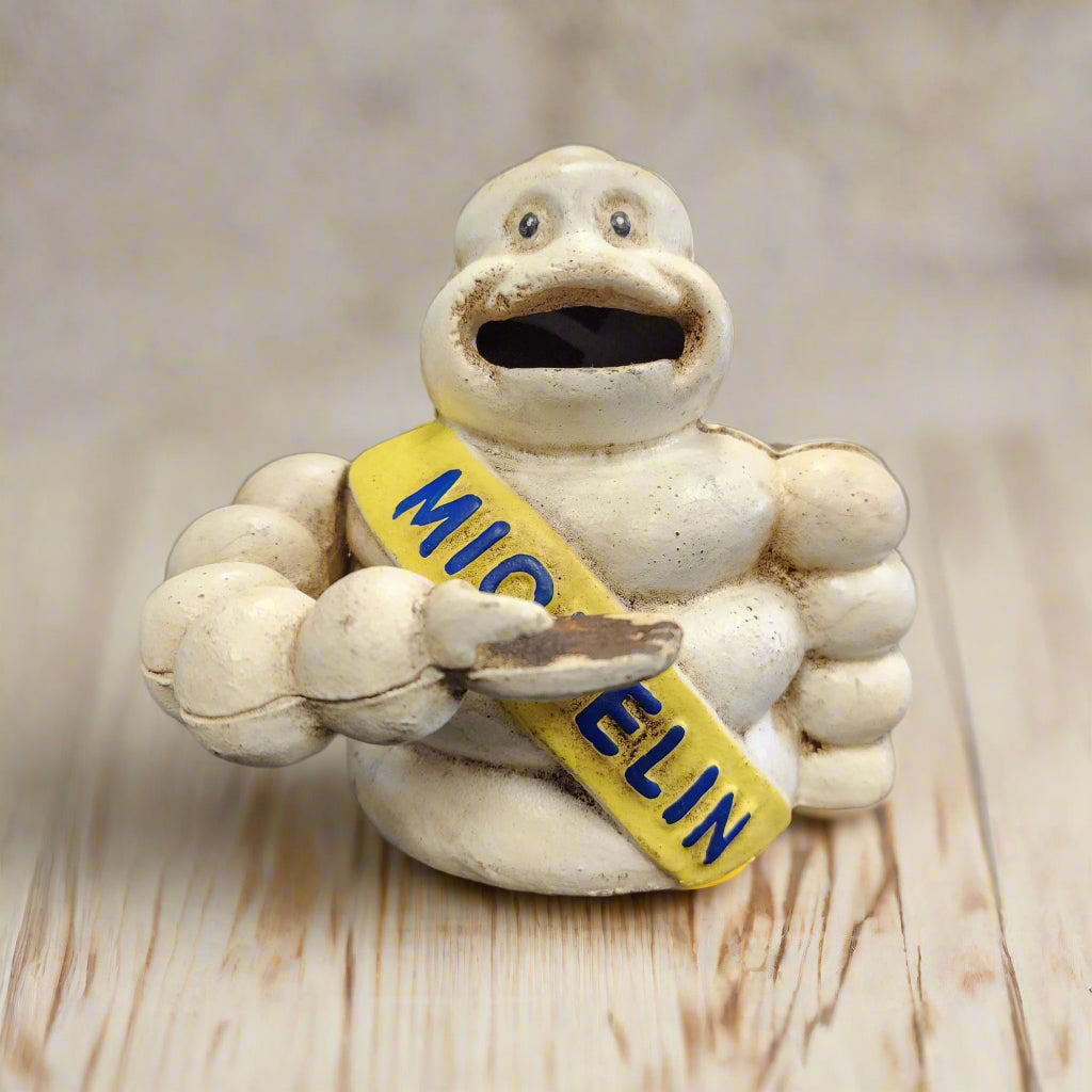 Tire Man Cast Iron Mechanical Coin Bank With Painted Antique Finish (4.5" x 5.5") - Jones Peak