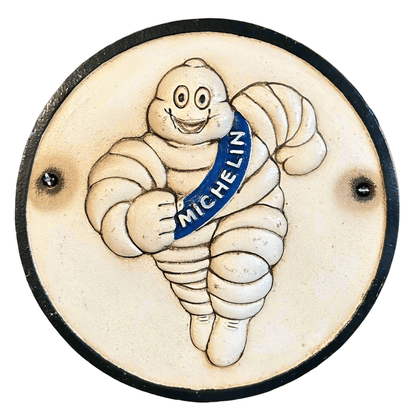 Tire Man Cast Iron Plaque With Painted Antique Finish (9.5 Round) - Jones Peak